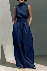 Livia | Elegantes Leinen Ensemble für den Sommer – Dunkelblau (Fast ausverkauft)