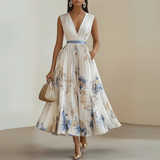 Claudia | Damen Fließendes Ärmelloses Sommer Maxikleid – Beige