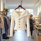 Damen Strickjacke Mit Breitem Kragen – Weiß