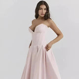 Trägerloses Korsett-Midi-Kleid für Damen – Pink Laarni
