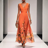Britta | Damen Florales Maxi Kleid Für Hochzeitsgäste – Orange
