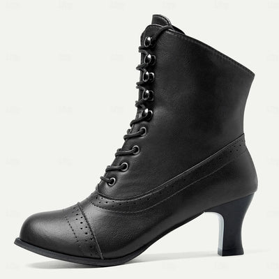 Laura™ - Victorianische braune Schnürstiefel mit mittlerem Absatz und Reißverschluß