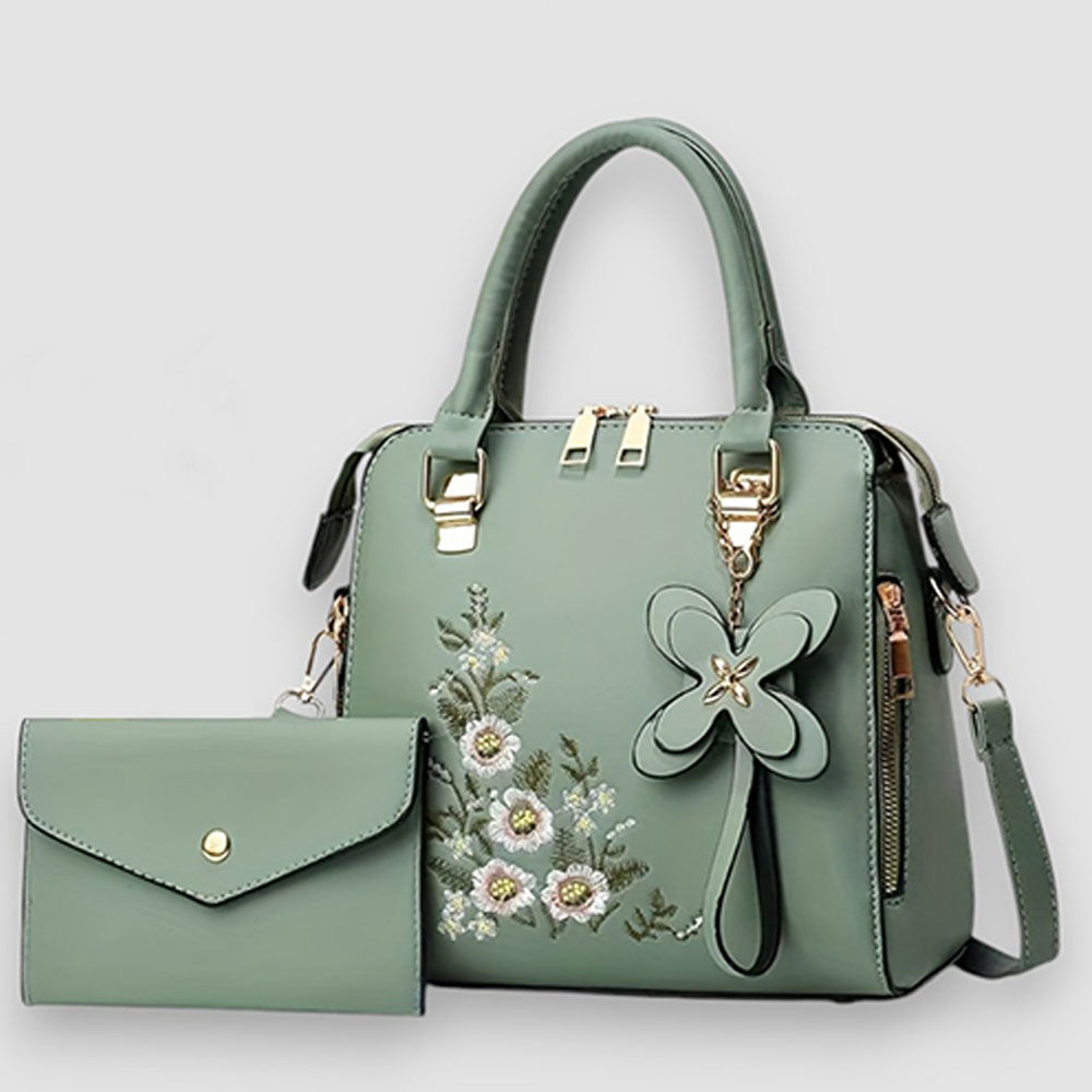 Brigin | Blume bestickte Lederhandtasche