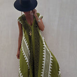 Damen-Maxikleid in A-Linie mit Ethno-Print – Hellgrün