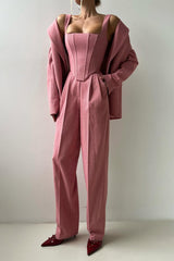 Elena | Elegantes Dreiteiliges Zweireiher-Blazer-Set Für Damen – Rosa