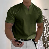 Herren Slim Fit V-Ausschnitt Poloshirt – Lässiges Stylisches Sommer Oberteil – Grün