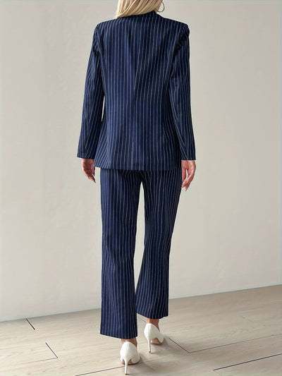 Elegantes Business Gestreiftes Hosenanzug Set in Blau für Damen | Ideal für das tägliche Tragen