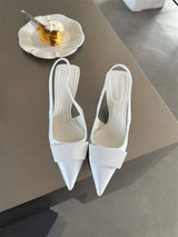 Damen Sandalen Mit Quadratischer Schnalle Spitze Stiletto Mittelhoch – Elegante Absätze – Weiß