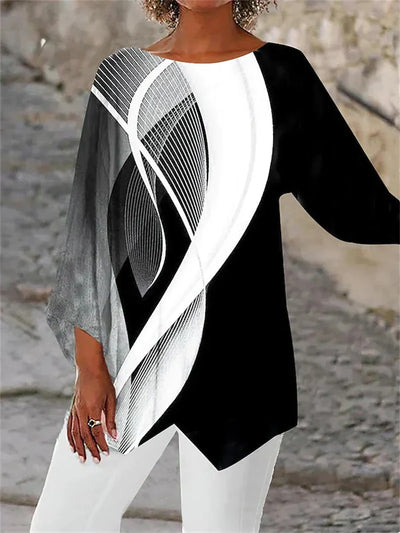 Soraya – Rundhalsausschnitt Und Langärmeliges Bedrucktes Hemd