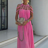 Damen-Maxikleid aus Leinenmischung (Cover-Up) – Rosa