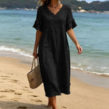 Bruhildda | Boho-Kleid aus Baumwolle mit Quastenbesatz – Schwarz