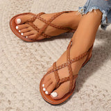 Julia | Damen Frühlings Geflochtene Flache Sandalen – Braun