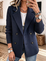 Adalene - Doppelreihiger Blazer mit Strickärmeln – Blau