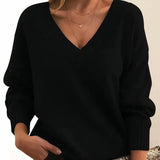 Rosie | Edler Damen V-Ausschnitt Strickpullover Mit Kaschmir-Mischung – Schwarz