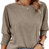 Wilma Bluse Damen – Elegante Rundhals-Bluse mit Plissee-Ärmeln – Taupe