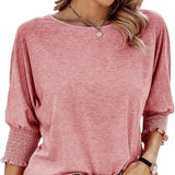 Wilma Bluse Damen – Elegante Rundhals-Bluse mit Plissee-Ärmeln – Hellrosa