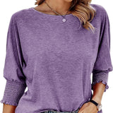 Wilma Bluse Damen – Elegante Rundhals-Bluse mit Plissee-Ärmeln – Glyzinie