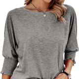 Wilma Bluse Damen – Elegante Rundhals-Bluse mit Plissee-Ärmeln – Grau