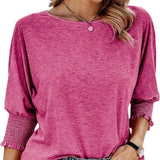 Wilma Bluse Damen – Elegante Rundhals-Bluse mit Plissee-Ärmeln – Rosenholz
