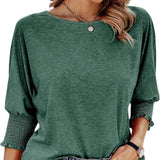 Wilma Bluse Damen – Elegante Rundhals-Bluse mit Plissee-Ärmeln – Immergrün