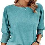 Wilma Bluse Damen – Elegante Rundhals-Bluse mit Plissee-Ärmeln – Türkis