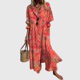 Ingrid | Damen Elegantes Bohemian Maxikleid – Boho Maxi Kleid Elegant 2026 – Rot