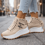 Damen Chunky Denim Sneaker Mit Schnürung Im Street Style – Khaki