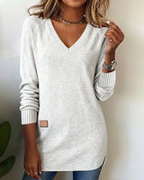 Leonie | Modischer Damen Pullover elegant & V-Ausschnitt – Hellgrau