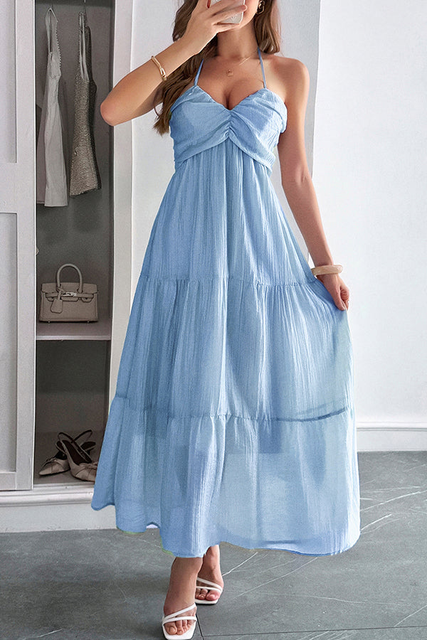 Lara® | Maxikleid mit Unifarbenem Halfter Hals und Bindung im lässigen Urlaubsstil