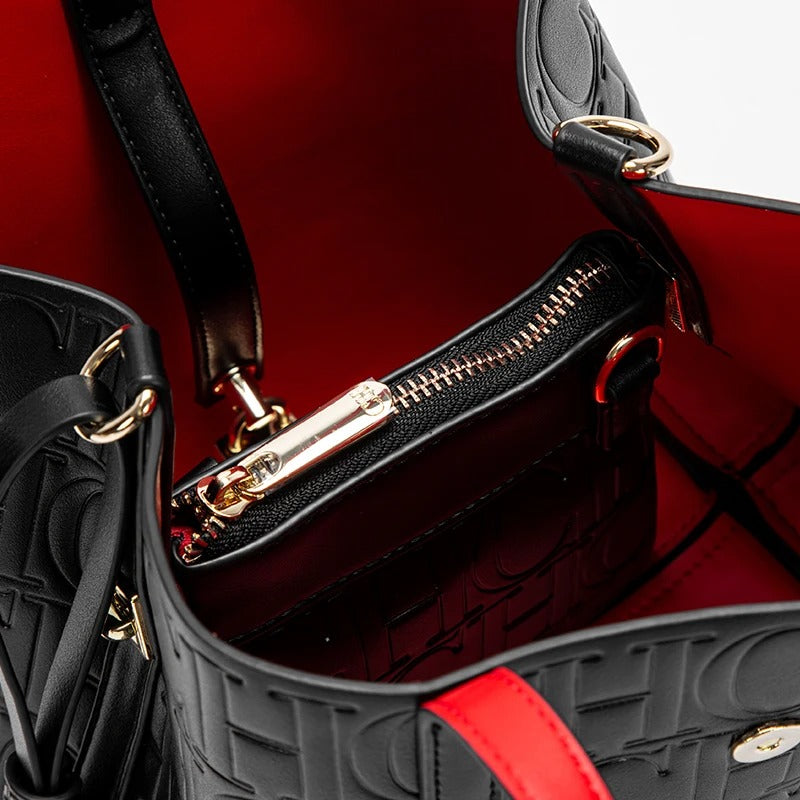 Helviora® | Strukturierte Ledertasche mit Monogrammprägung