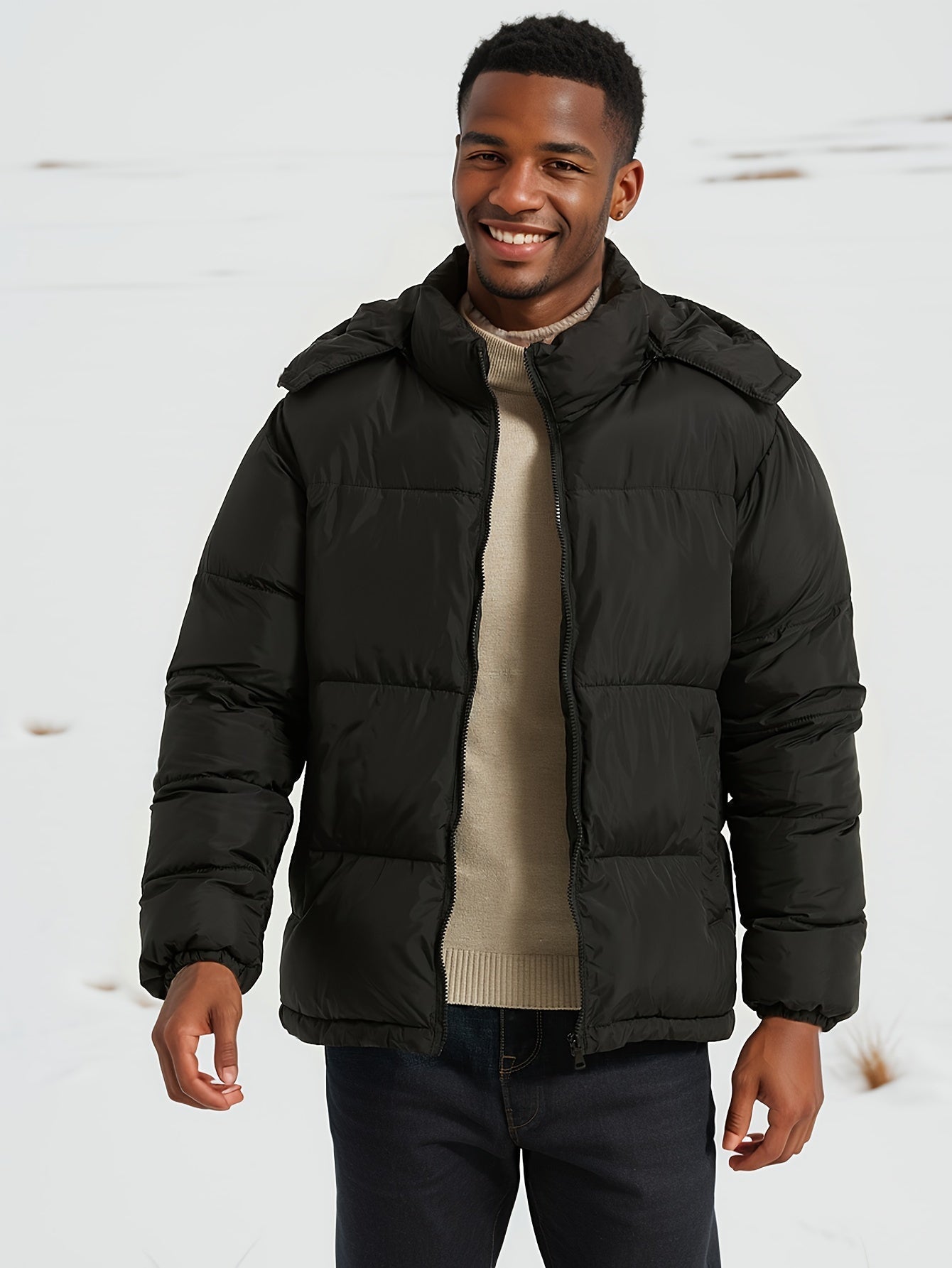 Stilvolle Kapuzen-Polyester-Daunen-Alternative Winterjacke für Herren | Ideal für den Winter
