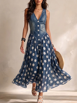 Ameliora - Polka-Dot-Kleid im Materialmix – Blau