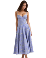 Carina | Vintage Kleid mit eleganter Schleifendetail – Blau Daisy