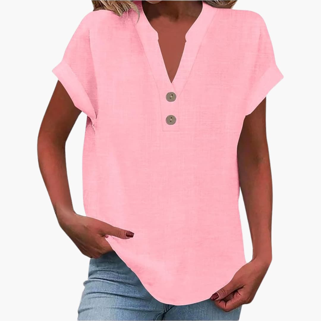 Damen Kurzarmshirt mit V-Ausschnitt und lockerer Passform