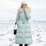 Karin | Damen Schicker Steppmantel mit Gürtel und Kapuze – Babyblau