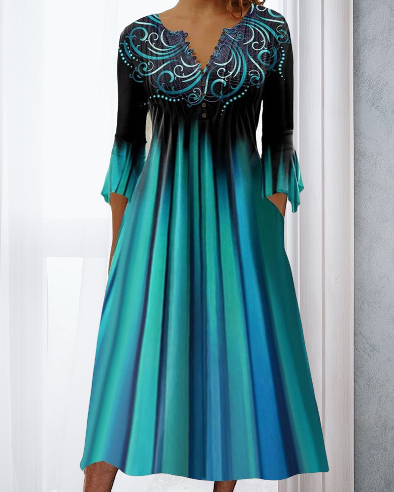 Kleid Mit 3/4 ärmeln Und Farbverlauf Für Damen | Midi