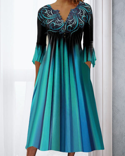 Kleid Mit 3/4 ärmeln Und Farbverlauf Für Damen | Midi