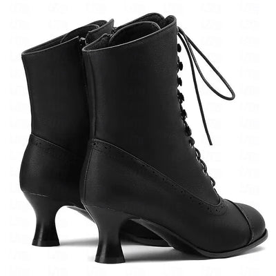 Laura™ - Victorianische braune Schnürstiefel mit mittlerem Absatz und Reißverschluß