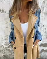 Damen Geknöpfte Wildleder Denim Jacke – Beige