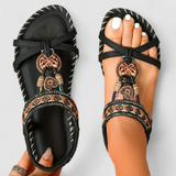 Viola | Damen Riemchen Flache Offene Zehen Sandalen – Graphit Schwarz