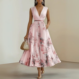 Claudia | Damen Fließendes Ärmelloses Sommer Maxikleid – Rosa