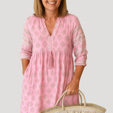 Boho-Midi-Kleid für Damen mit Taschen – Pink