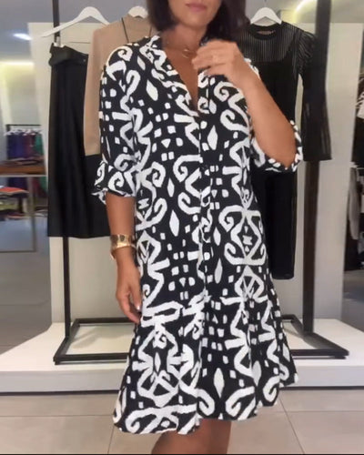 Marisol – Stilvolles Bedrucktes Kleid Mit V Ausschnitt