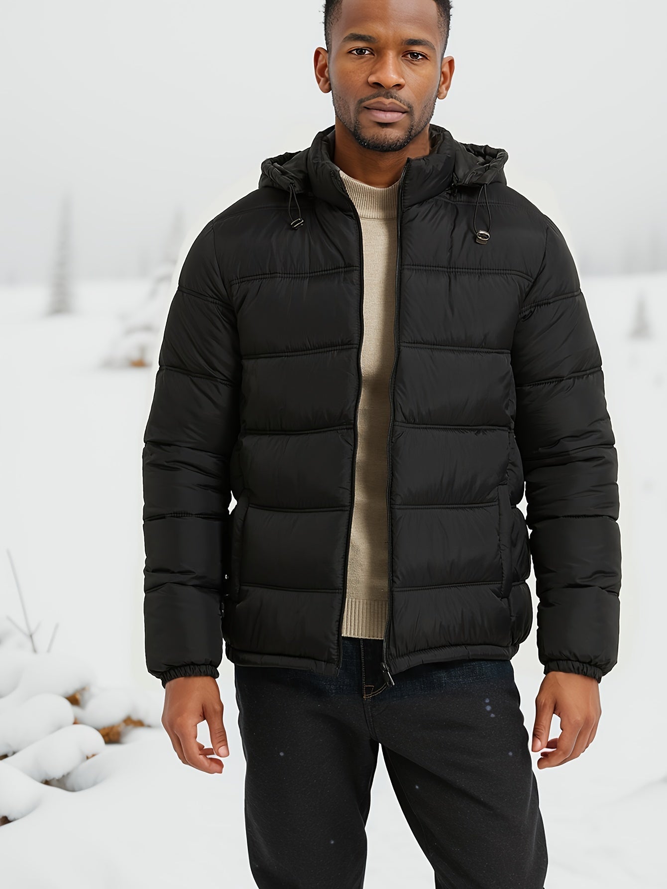 Stilvolle glatte einfarbige Puffer-Winterjacke für Herren | Ideal für den Winter
