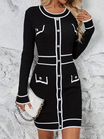 Elegantes Langarm Crew Neck schwarzes Kleid für Damen | Ideal für den Sommer