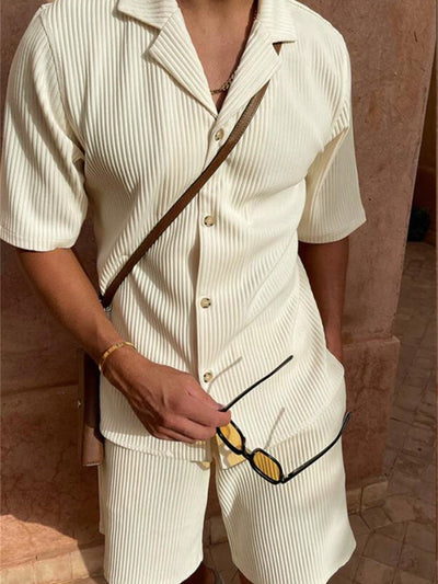 Herren Texturiert Stil Zweiteilig Sommer Set | Hose und Shorts