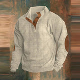 Ryan | Klassischer Herren Retro Rippstrickpullover Mit Ellbogen-Patches – Beige