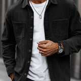 Bryce | Herren Langarm-Overshirt mit Taschen und Knöpfen – Schwarz