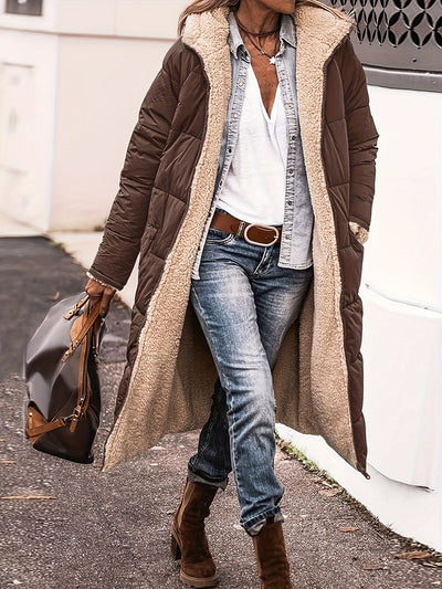 Elegante Lange Fleece Stepp Winterjacke für Damen | Ideal für den Winter