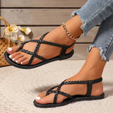 Julia | Damen Frühlings Geflochtene Flache Sandalen – Schwarz